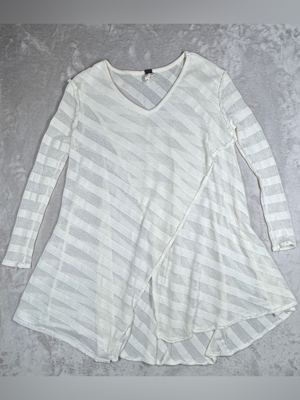We the Free FP Crossover Striped V Neck Tunic  Off White Ivory Beachy Sweater XS
